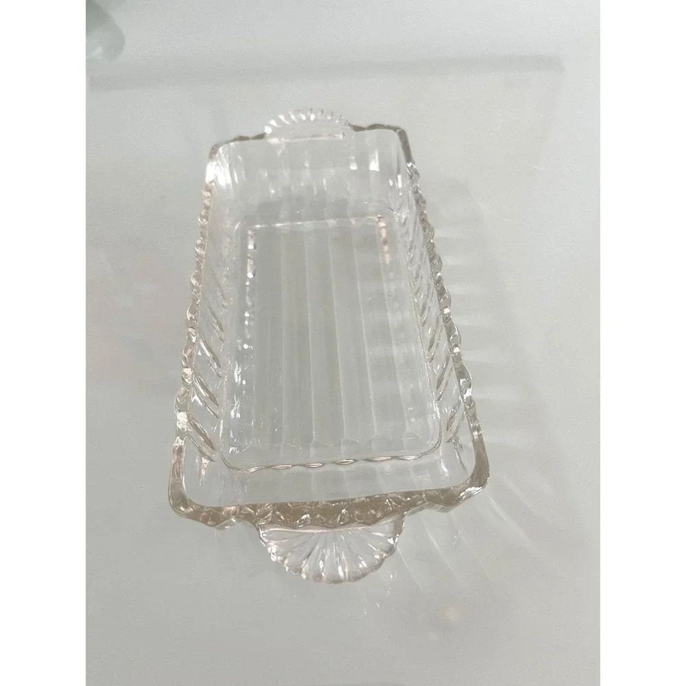 1950s Anchor Hocking Glass Clear Relish Trinkets Dish Vanity Handle Ridge‎